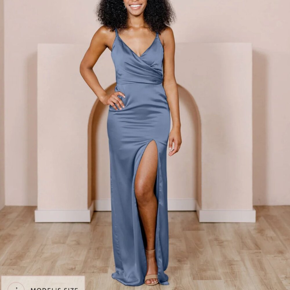 Revelry Rava size 8 Satin Dress Indie Blue Bridesmaid Dress